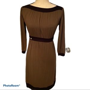 ELLA MOSS DRESS OLIVE GREEN BLACK BOAT NECK 3/4 SLEEVE Size XS